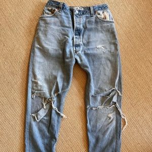 Re/done vintage Levi’s skinny straight high rise pinches waist jeans ripped 29